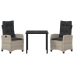 Set de Comedor de Jardín de 3 Piezas con Cojines gris claro de Rattan Sintético