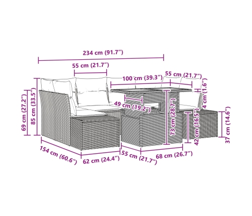 Conjunto de Sofá de Jardín  Set de 7 Beige Ratán