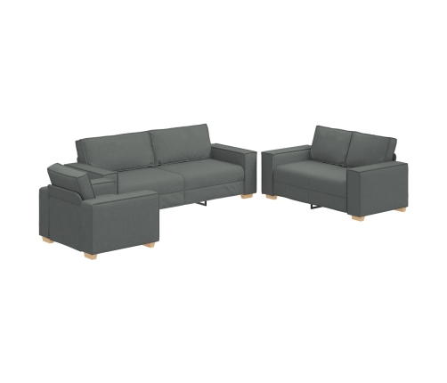 Conjunto de Sofá de 3 Piezas con Cojines en Tela Gris Oscuro