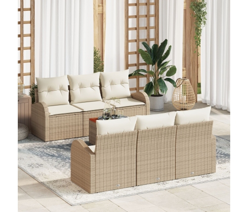 Conjunto de Sofá de Jardín de 7 Piezas con Cojines Beige Poliratán Acacia