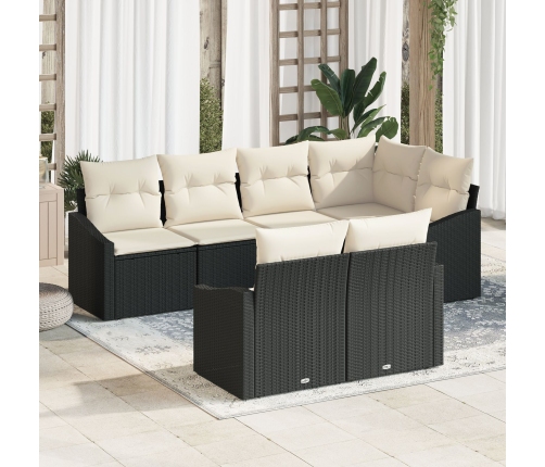 Conjunto de comedor de jardín de 7 piezas con cojines de ratán negro