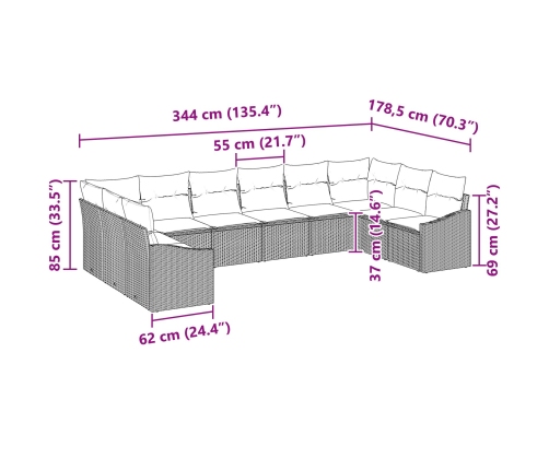 Conjunto de Comedor de Jardín de 10 Piezas con Cojines Gris Poliratán
