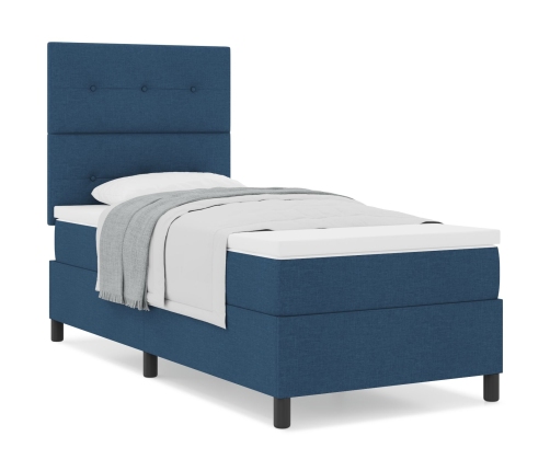 Cama con Somier con Colchón Azul 90x200 cm Tela