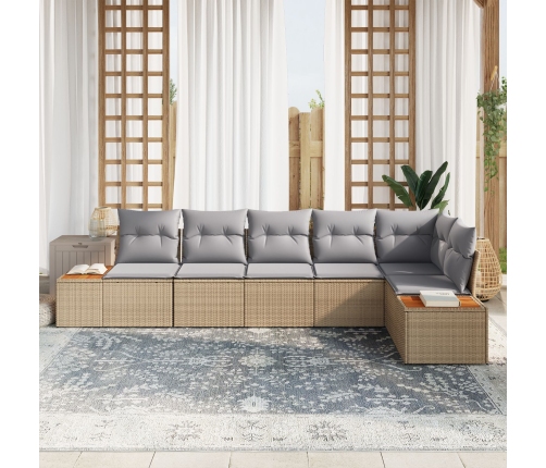 Conjunto de Sofá de Jardín de 6 Piezas con Cojines Beige Ratán Acacia
