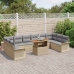 Conjunto de Comedor de Jardín de 11 Piezas con Cojines Beige Poli Ratán Acacia