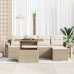 Conjunto de Comedor de Jardín de 6 Piezas con Cojines Beige Ratán Poliéster Acacia