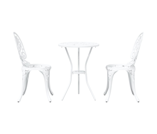 Conjunto de Bistro de Jardín de 3 Piezas  Blanco de Aluminio Fundido