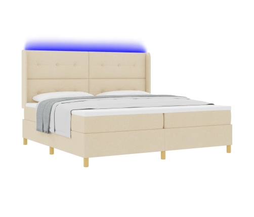 Cama Box Spring  con Colchón y LED Crema 200x200 cm Tela