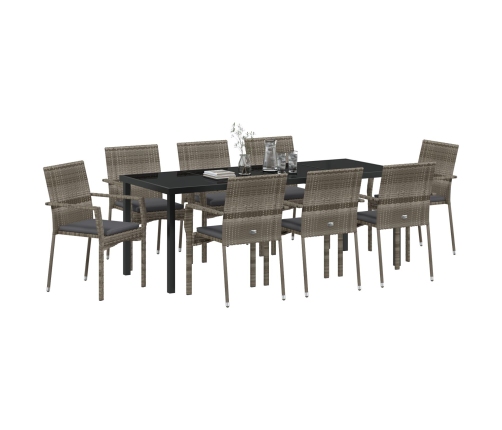 Juego de Comedor de Jardín  de 9 Piezas con Cojines Gris Poliratán