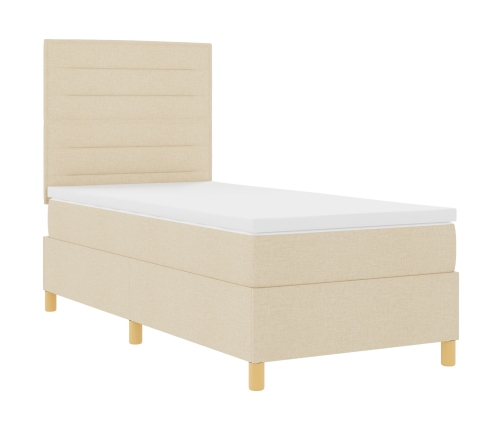 Cama con somier  con colchón y LED crema 100x200 cm tela