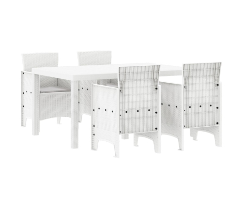 Conjunto de Comedor de Jardín de 5 Piezas con Cojines Blanco Rattan Sintético