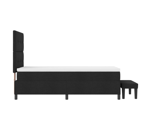 Cama con somier  con colchón y banco negro 90x200 cm tela