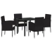 Set de Comedor de Jardín  de 5 Piezas con Cojines Negro Ratán Poliéster