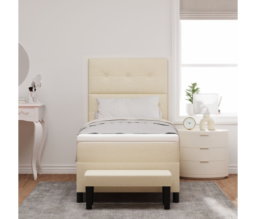 Cama Box Spring con Colchón y Banco Crema 100x200 cm Tela