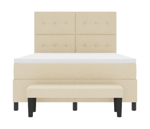 Cama Box Spring  con Colchón y Banco Crema 140x190 cm Tela
