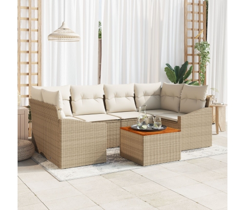 Juego de Sofás de Jardín de 7 Piezas con Cojines Beige de Poliratán Acacia