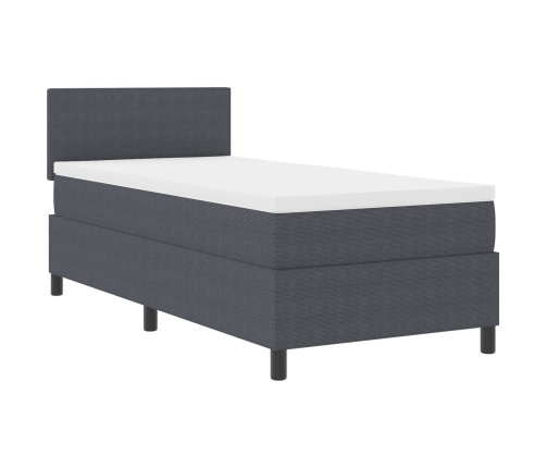 Cama con Base de Resortes  con Colchón & Luz LED Gris Oscuro 90x200 cm Tela de Pana