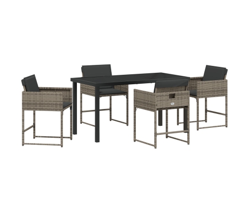 Conjunto de Comedor de Jardín de 5 Piezas con Cojines Gris Ratan PE