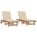 Sillas tumbonas  2 pcs con ruedas y cojín de madera de acacia maciza