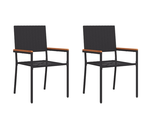 Sillas de Jardín Apilables  con Cojines - Set de 2 Piezas en Ratán Poli Negro