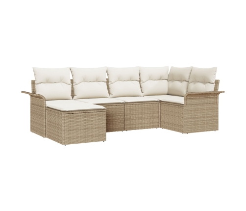 Set de Sofás de Jardín de 6 Piezas con Cojines Beige Ratán Poliéster