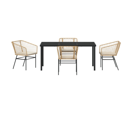 Conjunto de Comedor de Jardín  de 5 Piezas con Cojines Marrón Poliratán