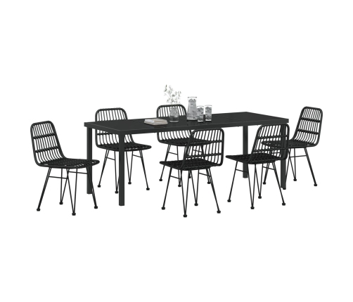 Conjunto de Comedor de Jardín  de 7 Piezas Negro Poliratán