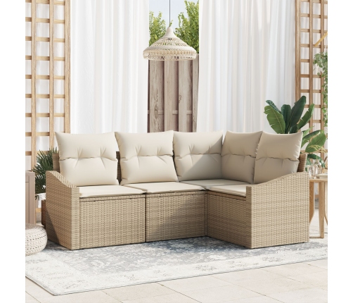 Conjunto de Sofá de Jardín de 4 Piezas con Cojines Beige Poliéster