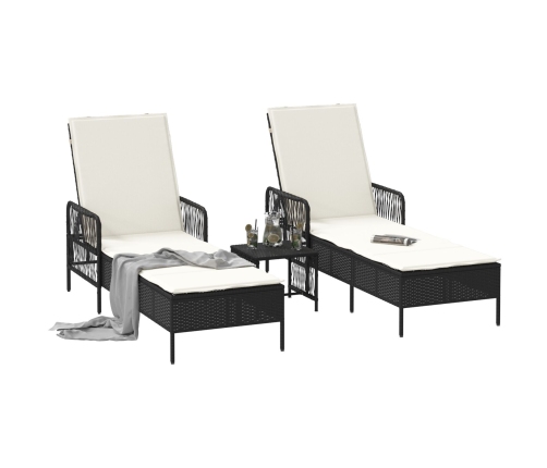 Conjunto de Tumbonas  Set de 3 Negro y blanco crema Ratán PE, metal