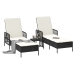 Conjunto de Tumbonas  Set de 3 Negro y blanco crema Ratán PE, metal