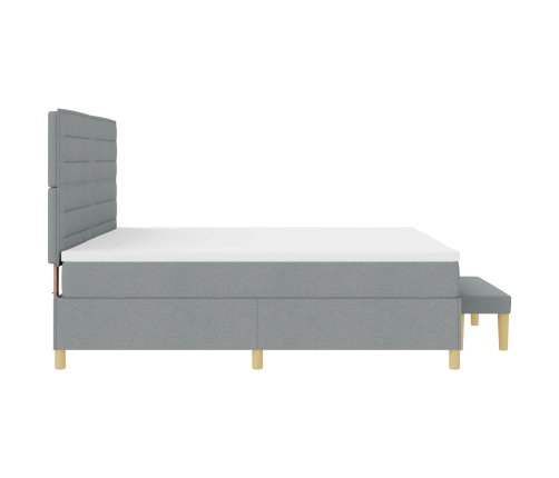 Cama Box Spring  con colchón y banco Gris Claro 200x200 cm Tela