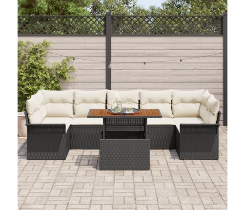 Set de Sofá de Jardín de 8 Piezas con Cojines Negro Ratán PE Acacia