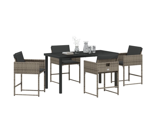 Conjunto de Comedor de Jardín de 5 Piezas con Cojines Gris Ratan PE