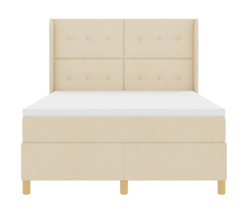 Cama Box Spring  con colchón y LED Crema 160x200 cm Tela