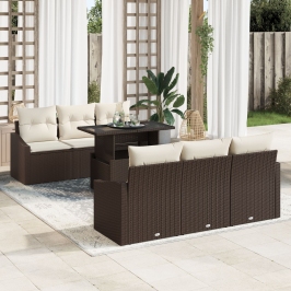 Conjunto de Sofá de Jardín  7 Piezas Marrón Ratán Sintético