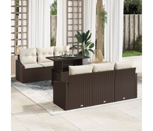 Conjunto de Sofá de Jardín  7 Piezas Marrón Ratán Sintético