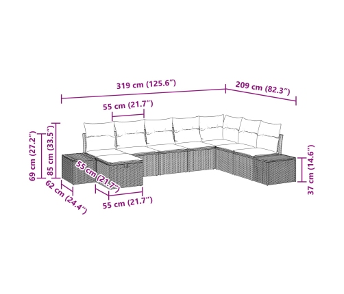 Conjunto de 8 Sofás de Jardín con Cojines Beige Poliratán