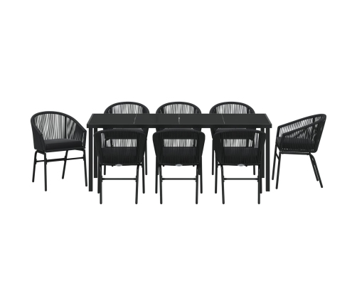 Set de comedor de jardín  de 9 piezas negro de poliratán