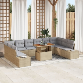 Conjunto de Sofá de Jardín  de 11 Piezas con Cojines Beige de Poliratán