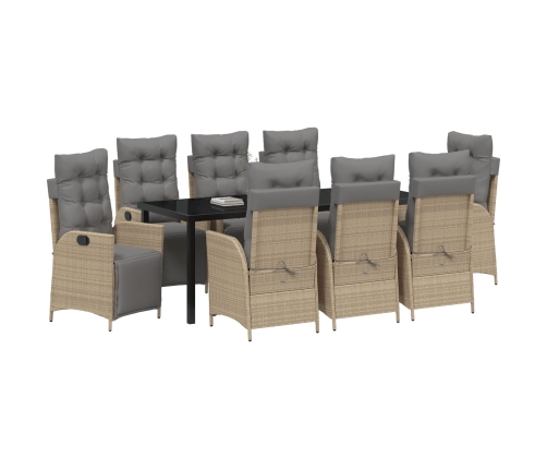 Conjunto de Comedor de Jardín de 9 Piezas Beige Rattan Poliéster
