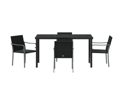 Juego de Comedor de Jardín de 5 Piezas con Cojines de Rattan Negro