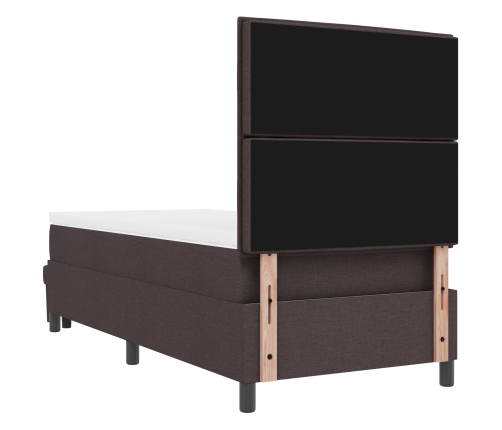 Cama con Estructura de Caja  con Colchón y Banco Marrón Oscuro 100x200 cm Tela