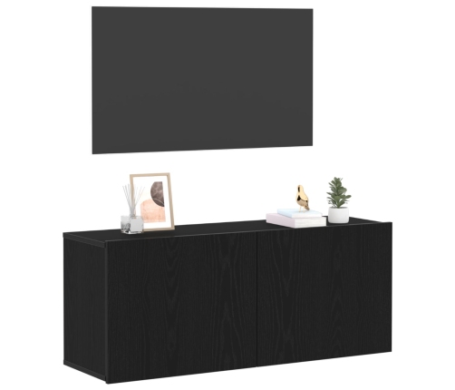 Gabinete de pared para TV  Negro Roble 100x30x41 cm Madera engineered