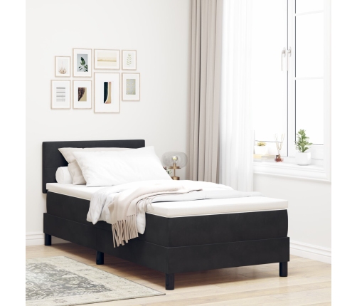 Cama Box Spring  con Colchón Negro Individual de Terciopelo