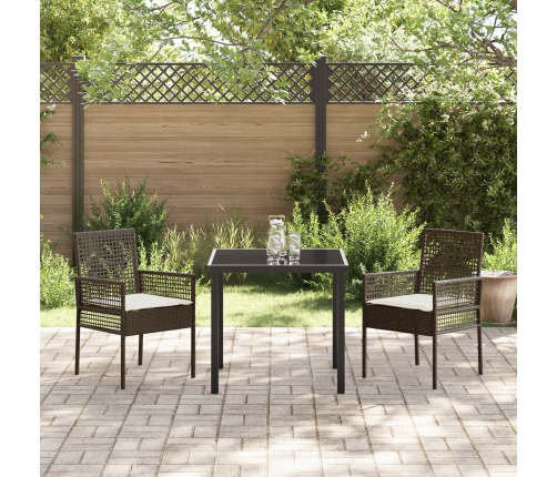 Sillas de Jardín  2 pcs con Cojines Marrón Poliratán