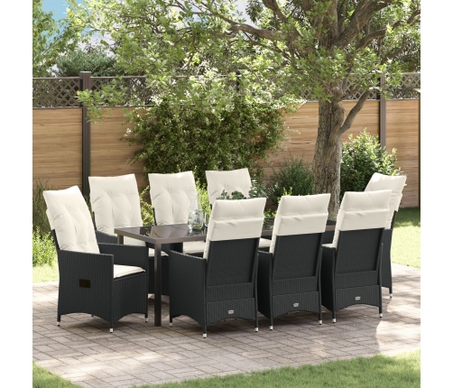Conjunto de Comedor de Jardín de 9 Piezas con Cojines Negro Poliratán