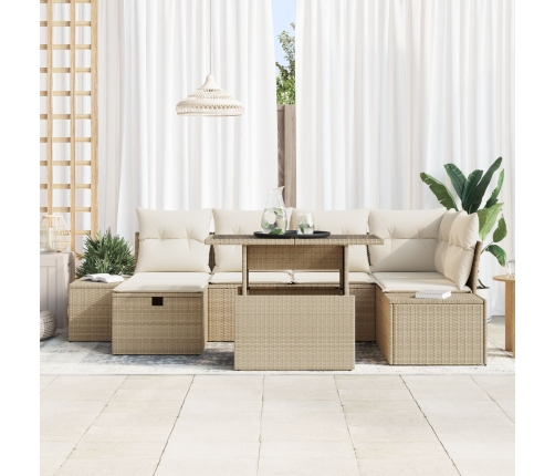 Set de Sofá de Jardín  de 7 piezas con Cojines Beige Poliratán