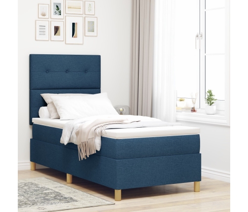 Estructura de Cama  con Colchón Azul Tela 90 x 200 cm Cama Azul