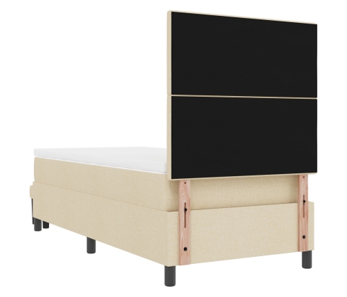 Cama de box spring  con colchón y banco crema 90x200 cm tela
