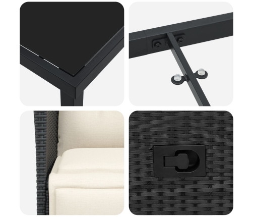Set de Comedor de Jardín de 5 Piezas  con Cojines Ratán PE Negro